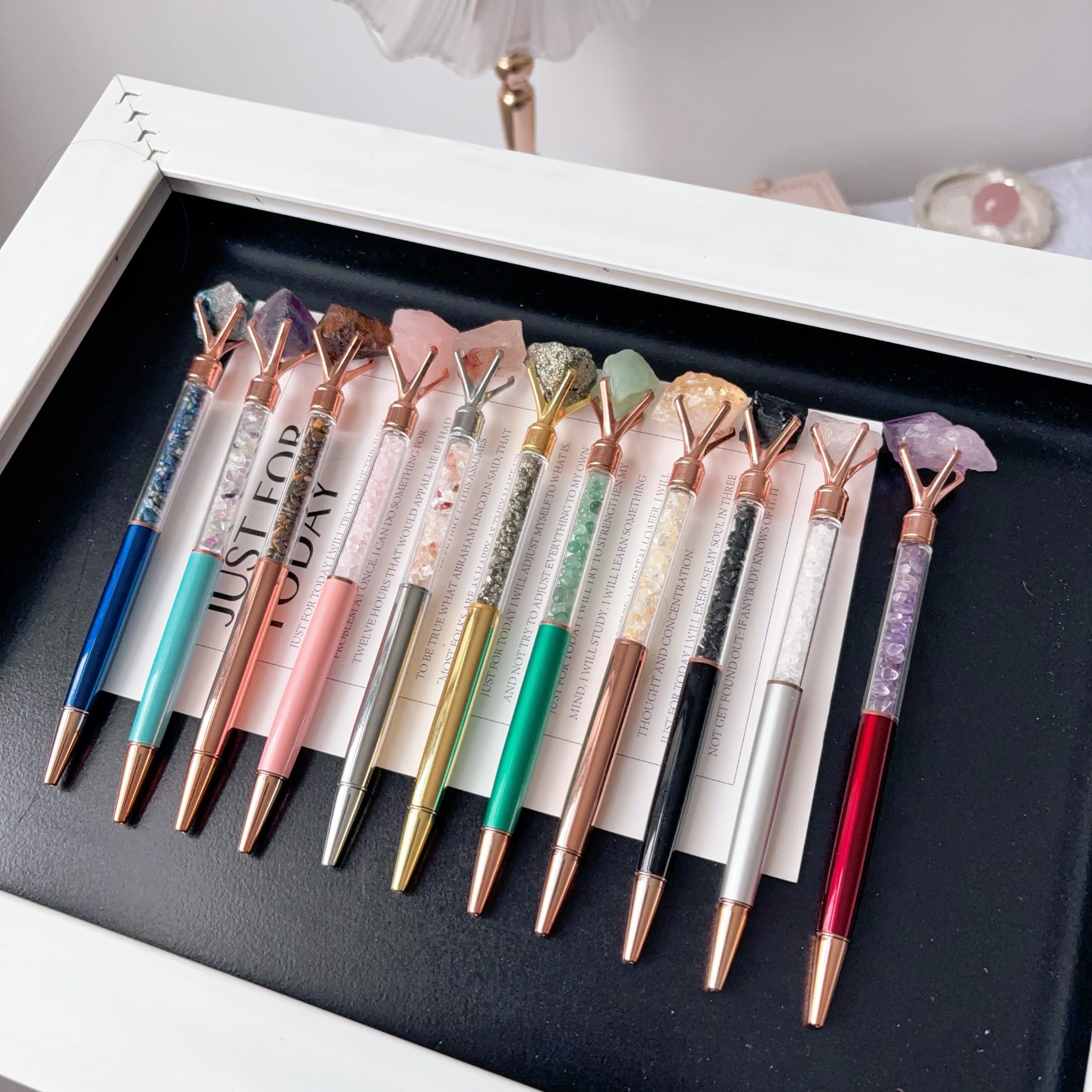 天然水晶原石矿石碎石高档黑色圆珠笔幸运签字笔送礼物儿童权杖笔