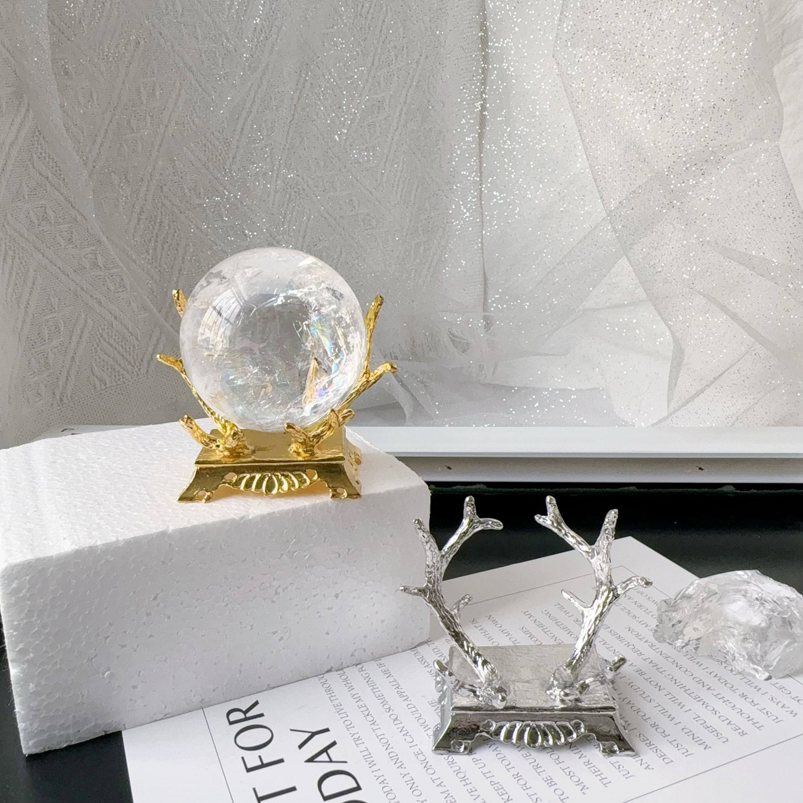 合金鹿角台水晶球座水晶球手握肥皂把玩底座托金属球托支架摆件