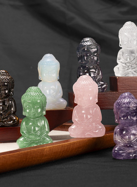 创意多色天然石水晶宝宝佛像2英寸雕刻件家居风水摆件