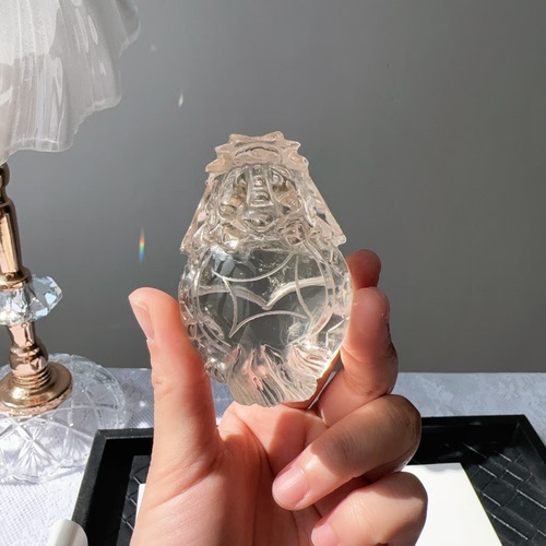 天然巴西白水晶原石打磨龙龟摆件手把玩送礼物高透晶体装饰招米