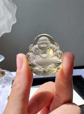 天然巴西黄水晶精品弥勒佛笑佛守护本命年礼物摆件车挂项链吊坠