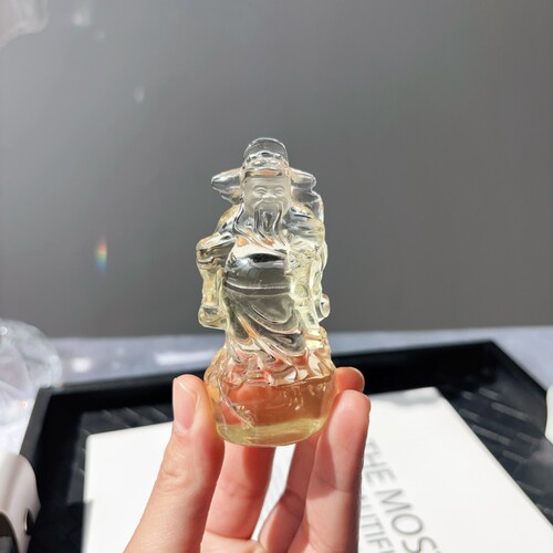 天然巴西黄水晶原石打磨雕刻财神爷透体把玩水晶工艺品送礼物招米