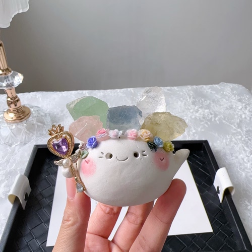 天然白水晶粉晶原石晶簇女王仙女棒权杖魔法豆丁摆件送礼物女友