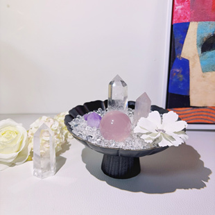 饰摆件水晶球底座手链养护盘 高颜值水晶陶瓷火山泥造景盘微景观装