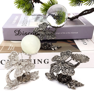 新款合金蝴蝶水晶球底座圆球原石矿石展示底托客厅桌面摆设工艺品