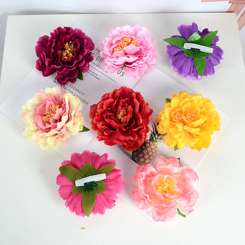 仿真花舞蹈表演手拿花商品橱窗背景花 假花手花5号洛阳牡丹皮筋款