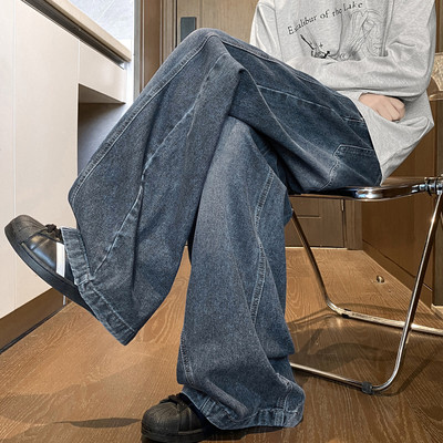 春季新款美式潮流水洗拼接宽松阔腿牛仔裤B315-K25910