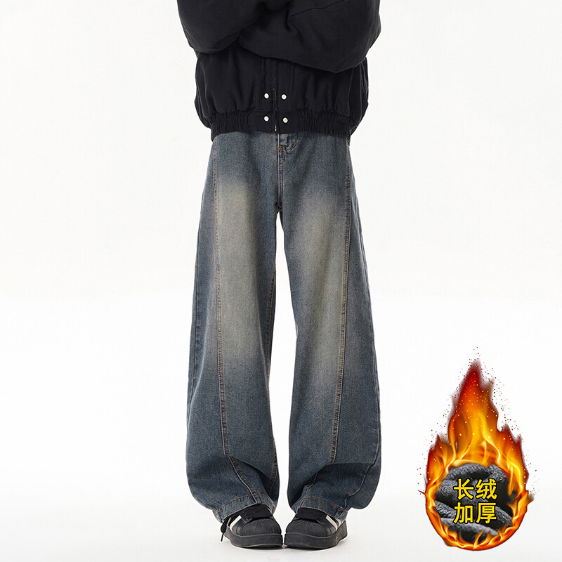 爆款 B221美式ins高街直筒加绒加厚弯刀牛仔裤 LK25597