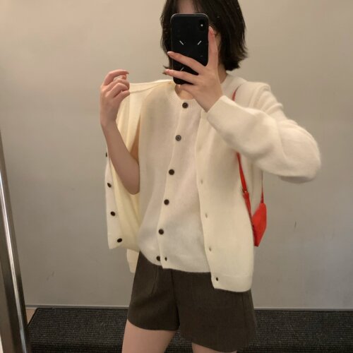 十三行MMC-61151秋新款简约通勤针织衫单排扣显瘦外套针织开衫女