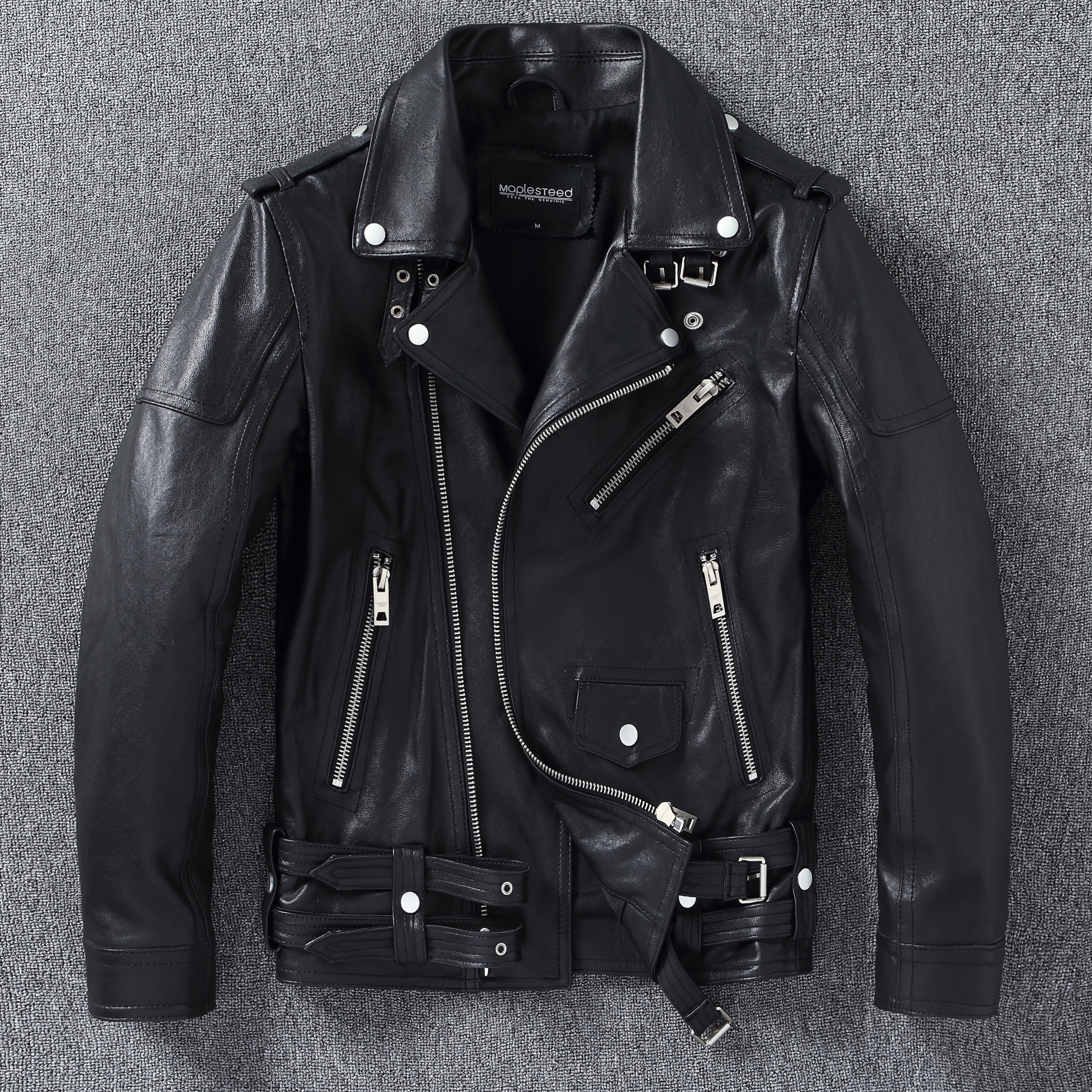 复古真皮皮衣男植鞣绵羊皮机车服翻领短款皮夹克时尚帅气纯皮外套