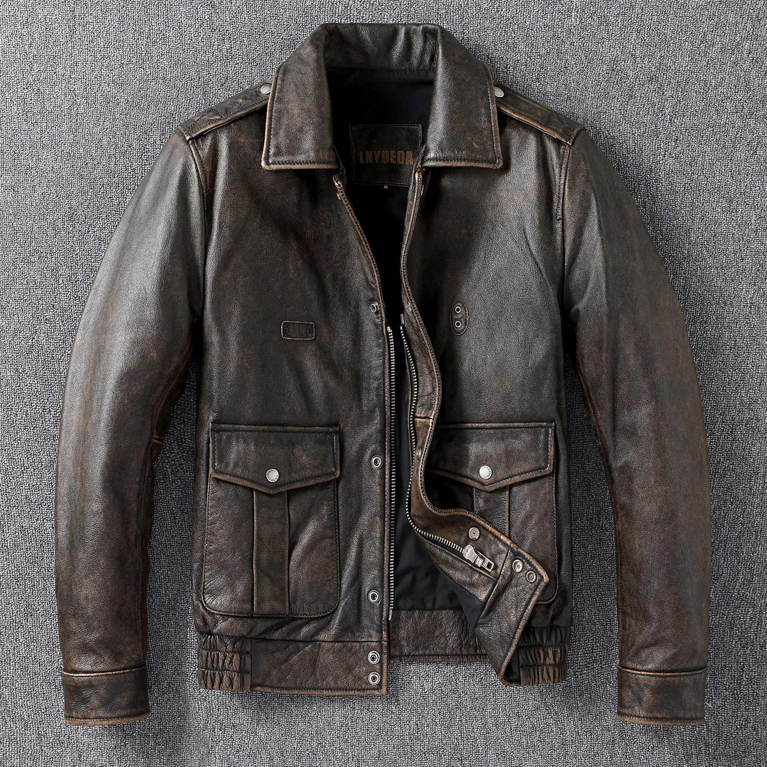 美式工装皮夹克巡骑警皮衣外套