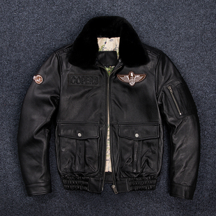 真皮皮衣男纯牛皮简约飞行服头层牛皮翻领夹克大码 外套潮 加棉冬装