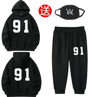 套装 嘉豪战衣Alan 秋冬加绒男女卫裤 78号连帽卫衣套装 Walker同款