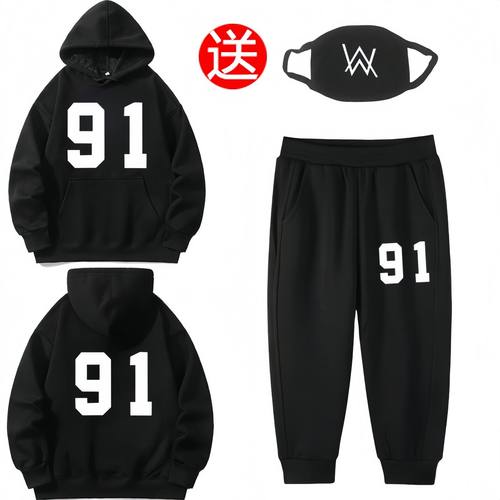 嘉豪战衣Alan Walker同款78号连帽卫衣套装 秋冬加绒男女卫裤套装