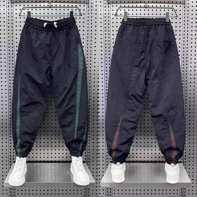 速干运动裤男2025夏季薄款拼接休闲裤时尚百搭痞帅九分束脚哈伦裤