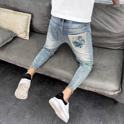 潮牌复古刺绣牛仔裤男秋季新款修