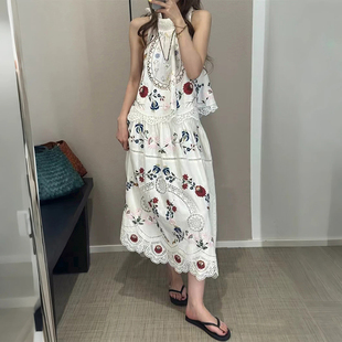 2025早秋轻奢波西米亚花十字绣重工吊带半身裙套装 法式 小众