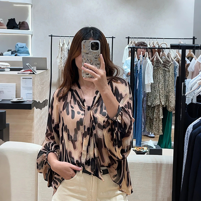亏清法式bs26春夏复古几何花韵度假风V领柔顺女士衬衣半裙连衣裙