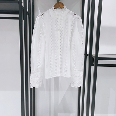 法式 ~  ~ 2025秋冬宫廷风气质白色花瓣立领刺绣镂空棉质衬衫女士