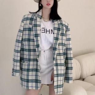 男女同款 代工厂清仓 格纹羊毛大衣V领短款 法式 外套 秋冬时尚