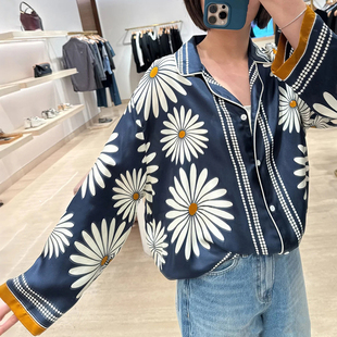 长裤 顺滑复古雏菊印花抽绳收腰优雅女士宽松衬衣 26早春新款 法式