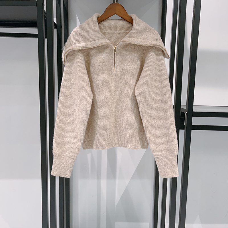 ~2025秋冬新款美拉德老钱风半拉链海军翻领钉钻落肩女士毛衣