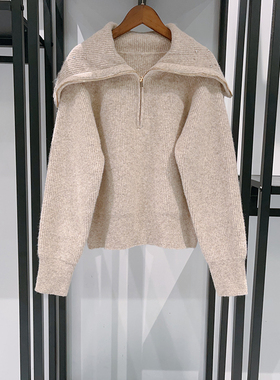 亏清~2025秋冬新款美拉德老钱风半拉链海军翻领钉钻落肩女士毛衣