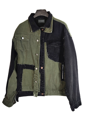 flee basement remake秋冬装宽松休闲街头个性拼接牛仔夹克外套男