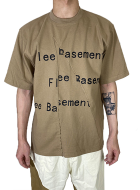 flee basement remake 青年圆领印花字母街头剪裁短袖T恤男