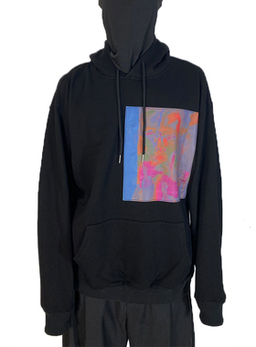 FLEE BASEMENT  Remake 秋冬街头人像印花宽松套头连帽黑色卫衣