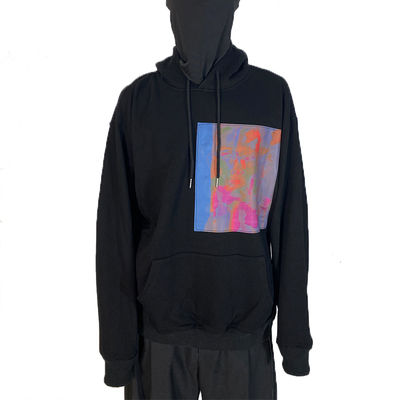 秋冬街头人像印花宽松黑色卫衣