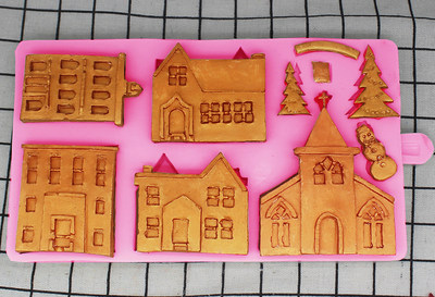 P1086城堡庄园硅胶模具 翻糖模 蛋糕装饰模 巧克力模 饼干模