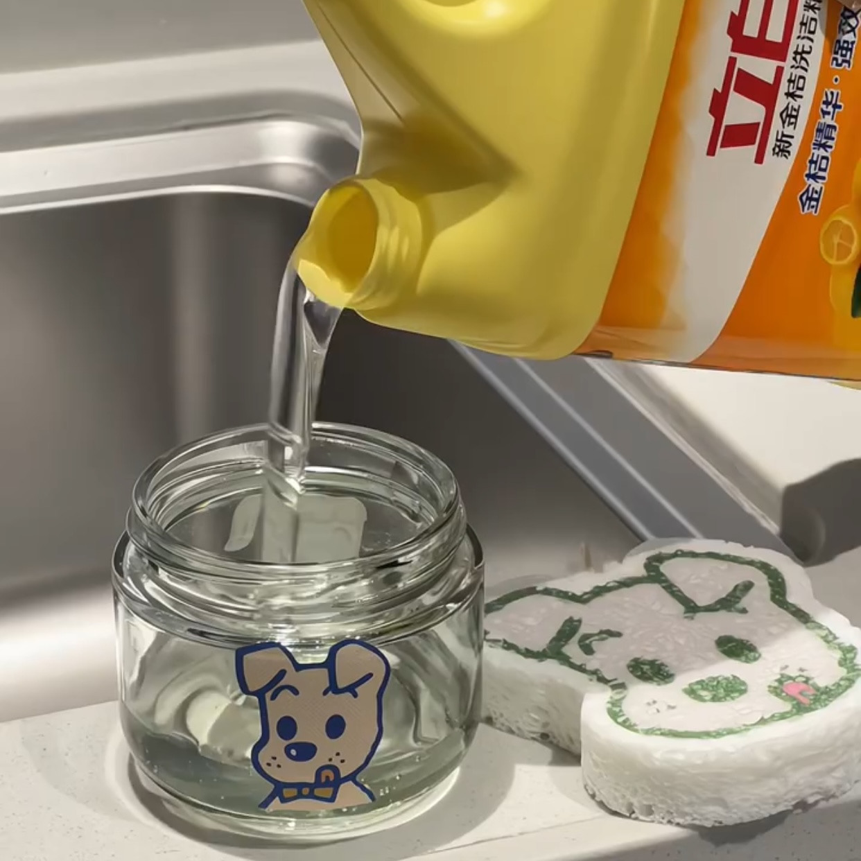 原田治洗洁精按压器厨房洗涤剂打泡器分装瓶海绵擦压取器收纳盒子