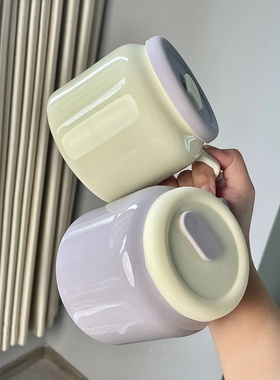 芋泥啵啵杯奶油紫色吸管杯带手柄陶瓷水杯马克杯带盖喝水杯子