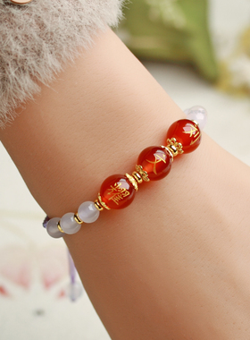 玛瑙刻字情侣红绳手链