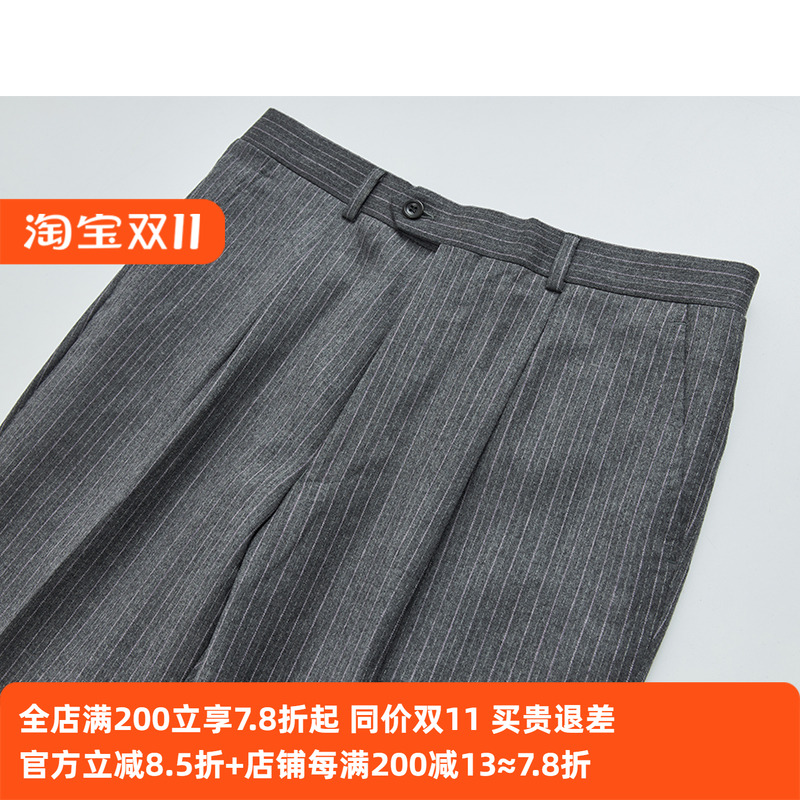 (代销)羊毛西裤条纹毛料 95%羊毛抗皱中年商务男单长裤子