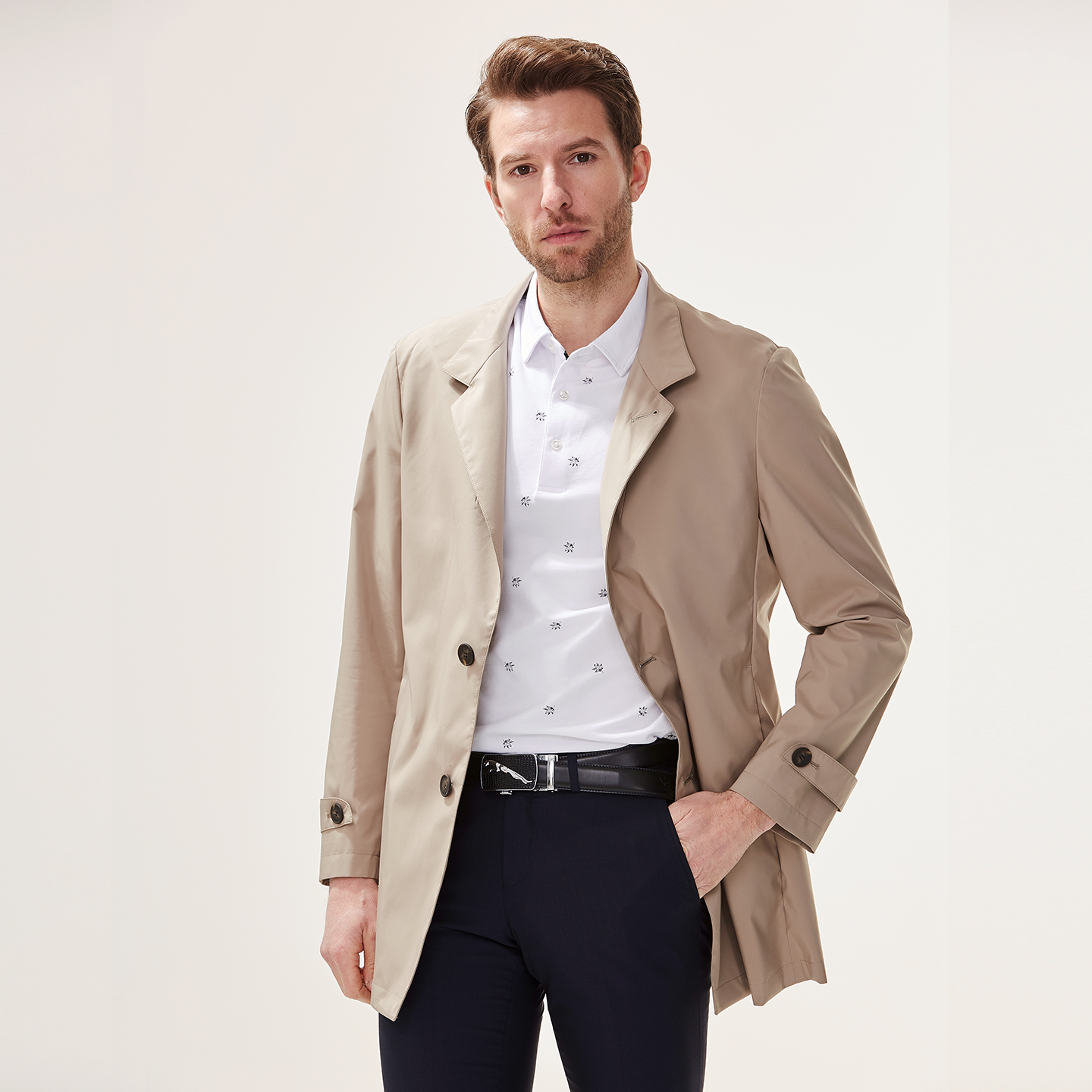 【可立领设计】吉家秋季休闲男士时尚西装领中长款风衣外套