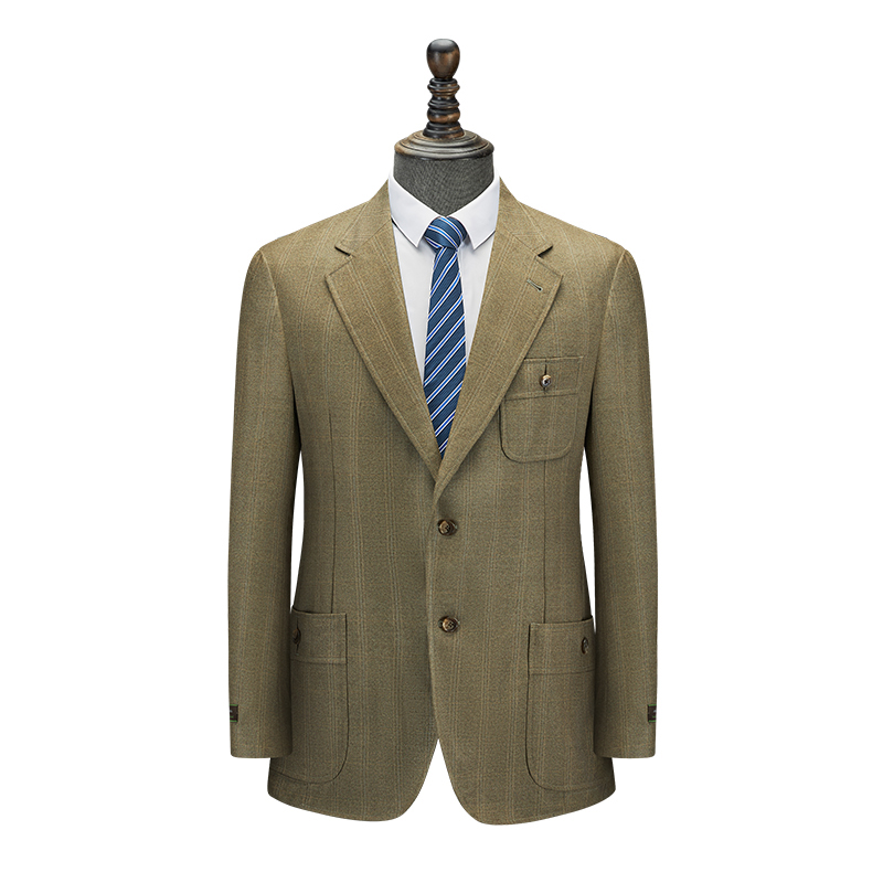 春季毛料时尚格子便西装男士商务休闲羊毛半里单西服外套上衣