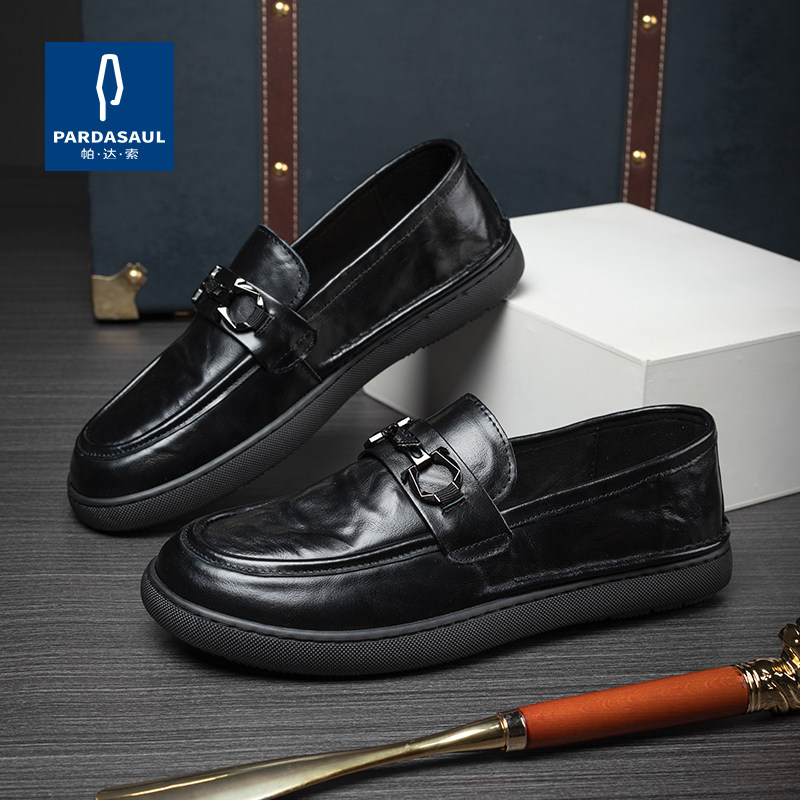 帕达索男鞋2022新款牛皮一脚蹬豆豆鞋百搭真皮软底休闲鞋221046