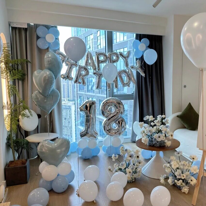 男生18岁生日场景布置装饰气球套餐蓝色主题生日布置成人礼装扮
