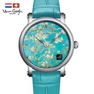 梵高(VanGogh)女士石英手表 牛皮表带 盛开的杏树
