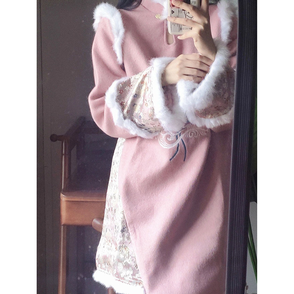 중국 스타일의 고급 기질이 개선된 HANFU 여성 2024 가을 겨울 새로운 젊은 스타일 치파오 재킷 드레스 여성 의류