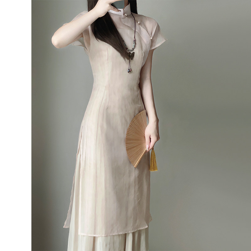 새로운 중국 스타일 개선 치파오 2024 여름 새로운 스타일 어린 소녀 하이 엔드 기질 중국 스타일 드레스 투피스 세트