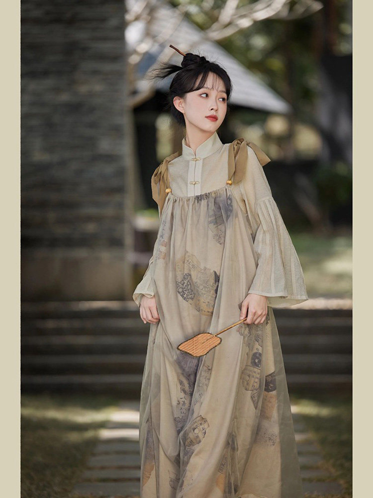2024 여름 복고풍 선 요정 정신 국가 스타일 개선 HANFU 여성 한 요소 서스펜더 스커트 정장 초가을 새로운 중국 스타일