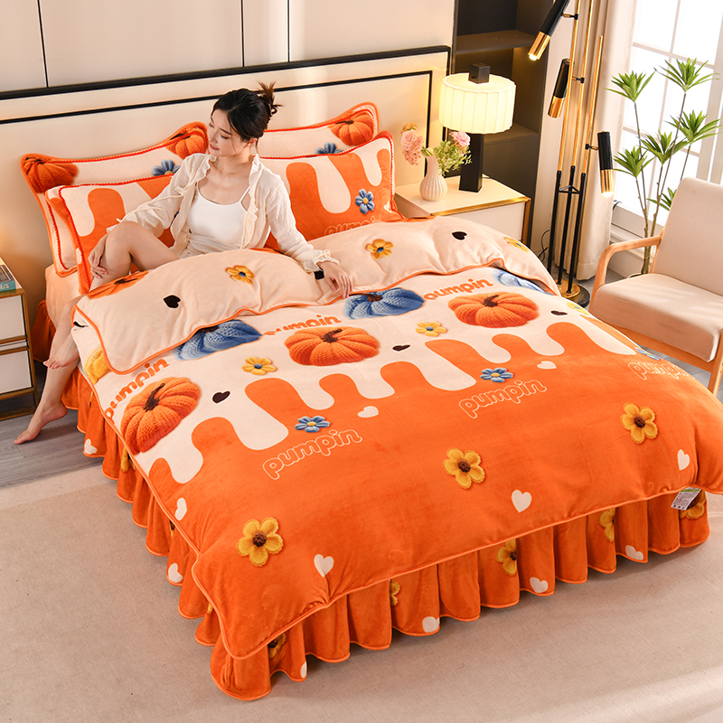 2025新款牛奶绒床上四件套冬季加厚保暖珊瑚绒被套法兰绒床单裙式