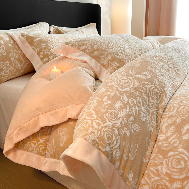 2025新款高级牛奶绒床上四件套加厚冬季珊瑚绒被套双人床单床笠式