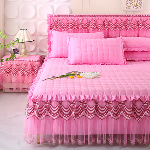 韩版 蕾丝夹棉床裙加厚花边床罩床套1.5m1.8米床保护席梦思防滑套