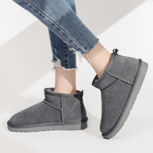 周冬雨同款雪地靴皮毛一体真牛皮防滑短靴男女加绒mimi情侣棉鞋冬