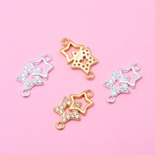 925纯银镶嵌锆石五角星双圈吊坠 手工制作diy串珠材料编织配件