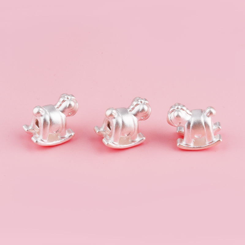 足银999纯银3D硬银木马隔珠可爱卡通儿童编绳串珠配件摇摇马散珠